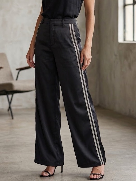 7 For All Mankind Luxe Satin Embellished Side Stripe Wide Leg Pants 6